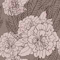 Monochrome flowers with leaves. Vector version.